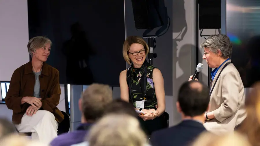 Dame Jocelyn Bell Burnell, Dame Angela McLean and Sarah Bohndiek speaking at the ARIA Summit 2025