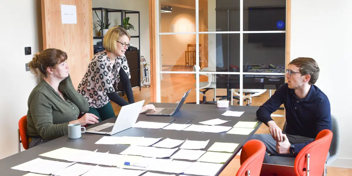 A photo of Sarah Bohndiek, Gemma Bale in an office