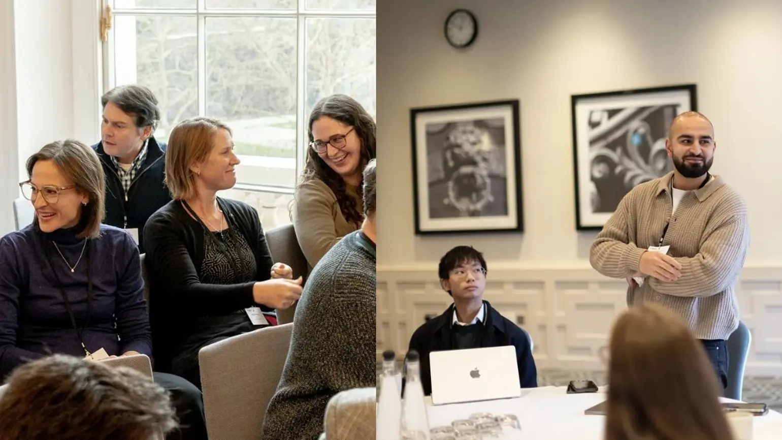 A collage of photos, one of the Creators at the Precision Neurotechnologies workshop and the second of Muji at the Scoping Our Planet opportunity seed workshop