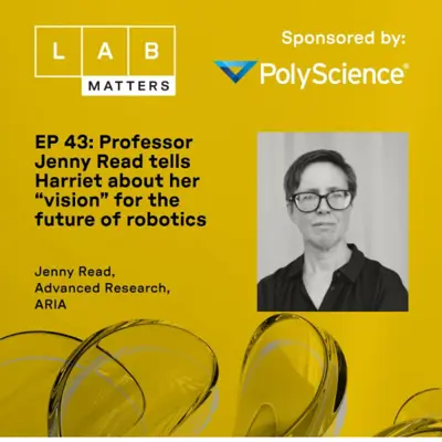 LabMatters episode card with photo of Jenny Read and text reading "Professor Jenny Read tells Harriet about her 'vision' for the future of robotics".